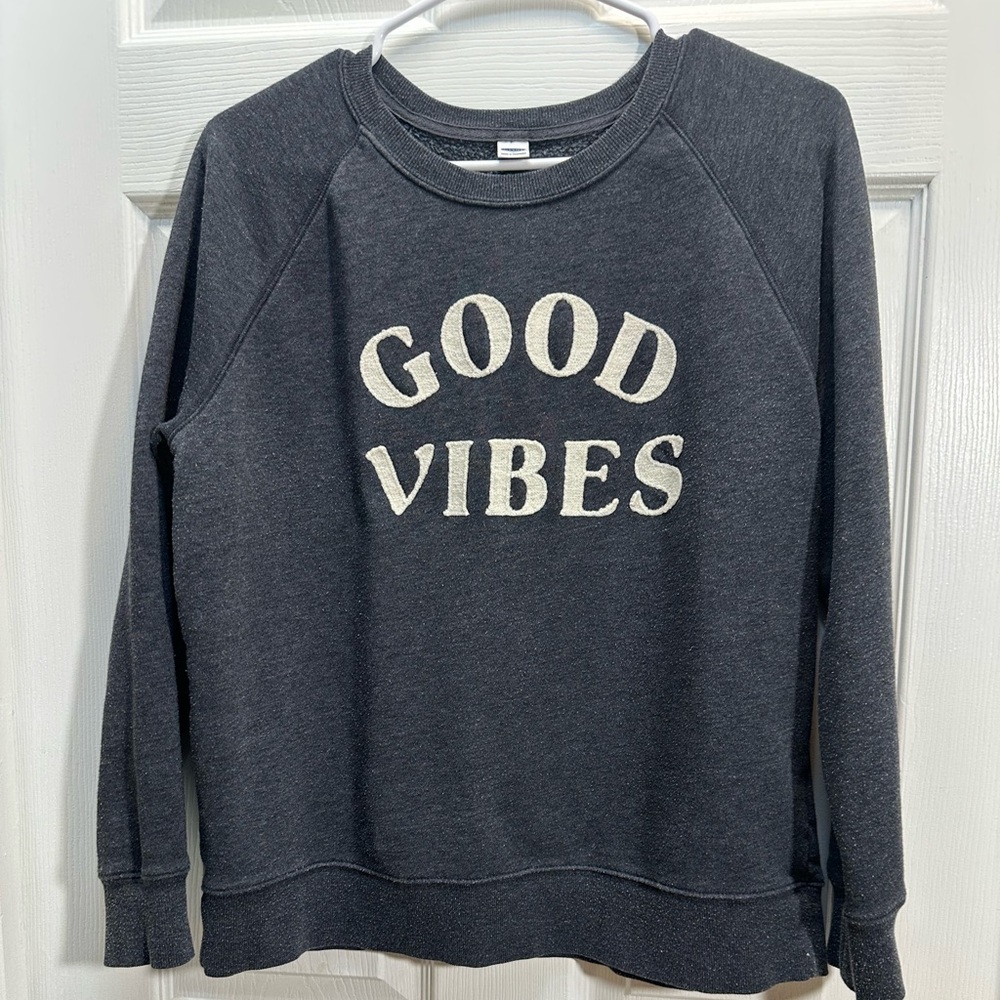 Old Navy Charcoal 'GOOD VIBES' Crewneck Sweatshirt